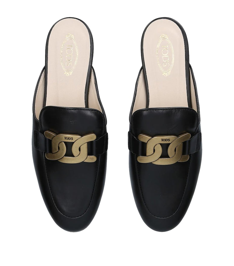 Tod's leather slippers with signature chain detail (British brand)