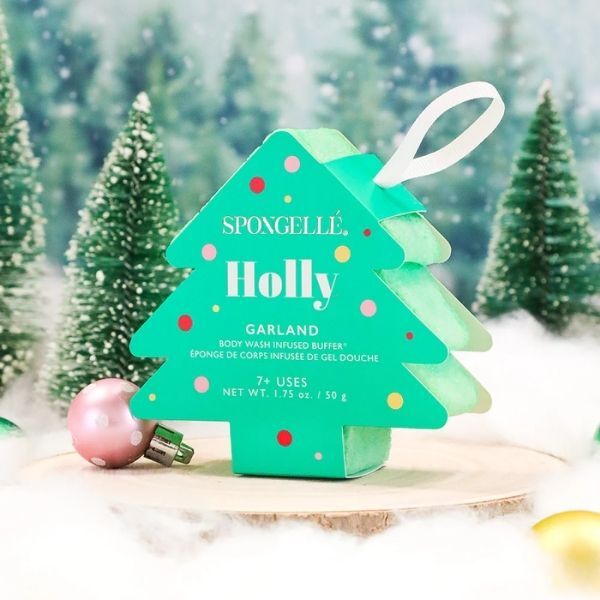Spongellé tree ornament body wash buffer Holly Garland, UK version