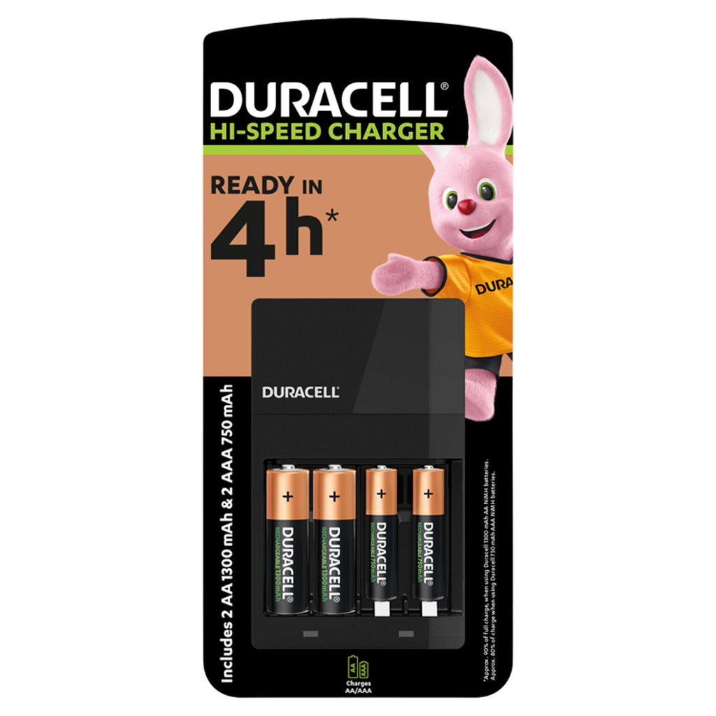 Duracell Hi-Speed Battery Charger - Charges in 4 hours, with 2 AA and 2 AAA Batteries