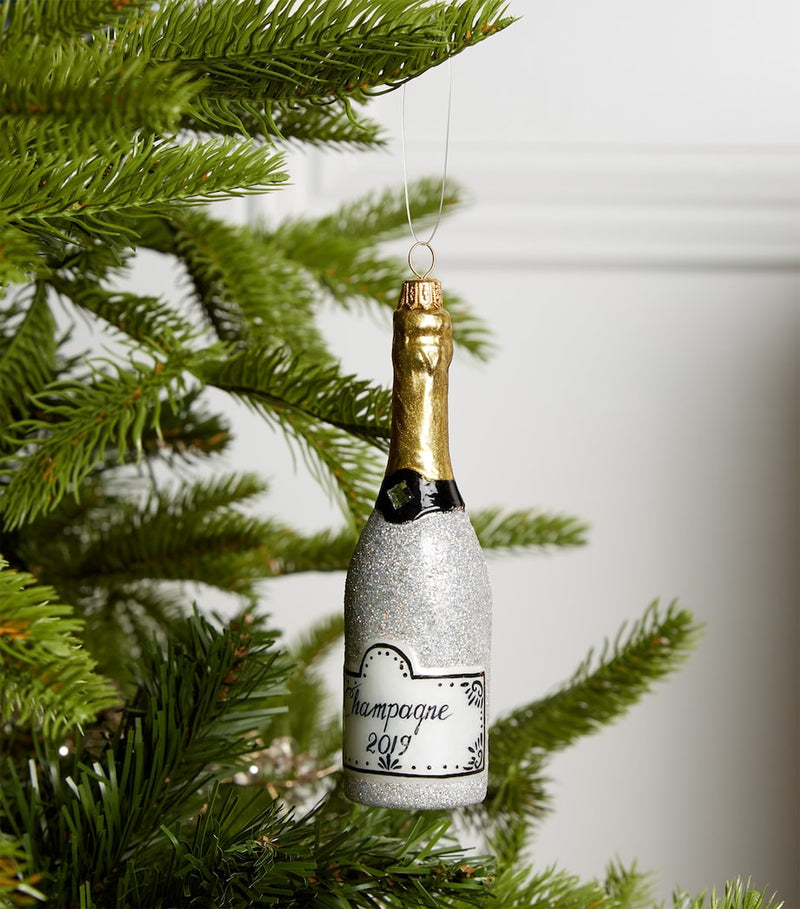 Glittering Champagne Bottle Christmas Tree Decoration