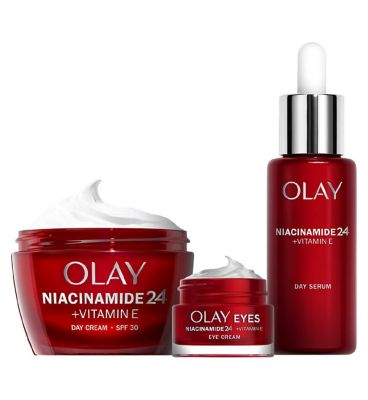 Olay Age Defy & Renew with Niacinamide + Vitamin E SPF30 Moisturiser, Serum, and Eye Cream Bundle