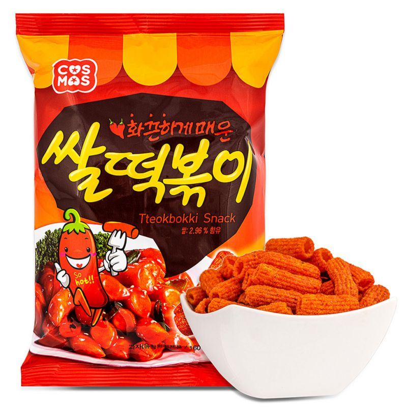 Cosmos Tteokbokki snack, sweet spicy Korean rice cake snack (British brand)