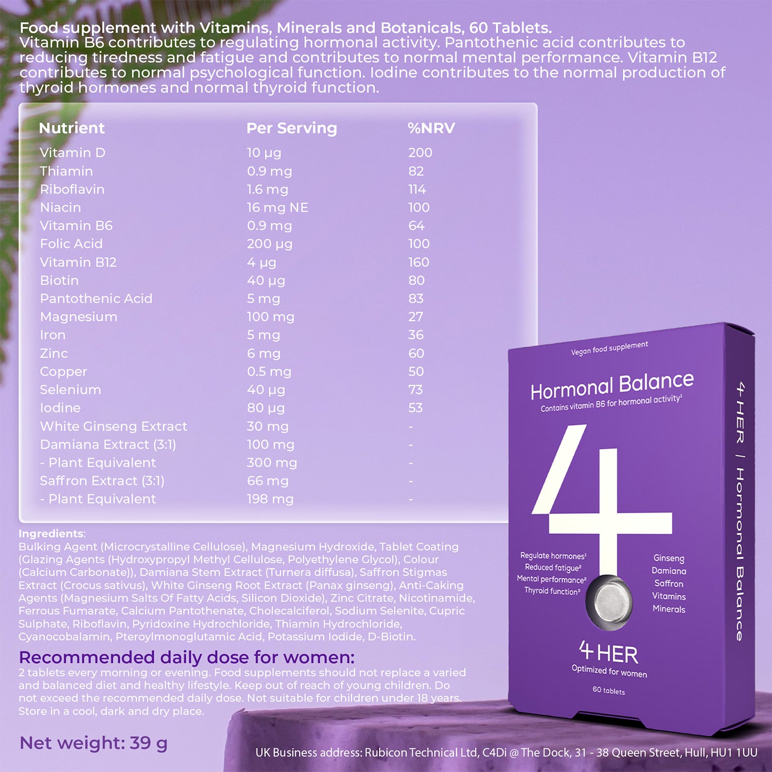 4HER Hormonal Balance Multivitamin 60 Tablets, UK version