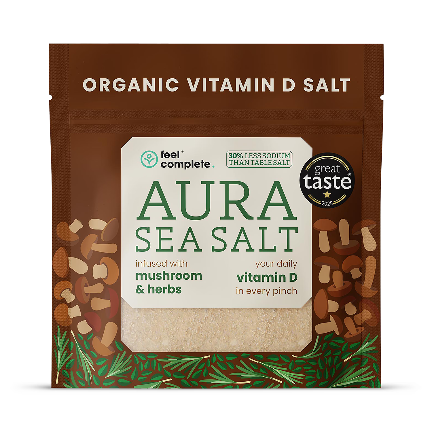 Feel Complete Aura Sea Salt Mushroom Herbs 80g, imported from the UK