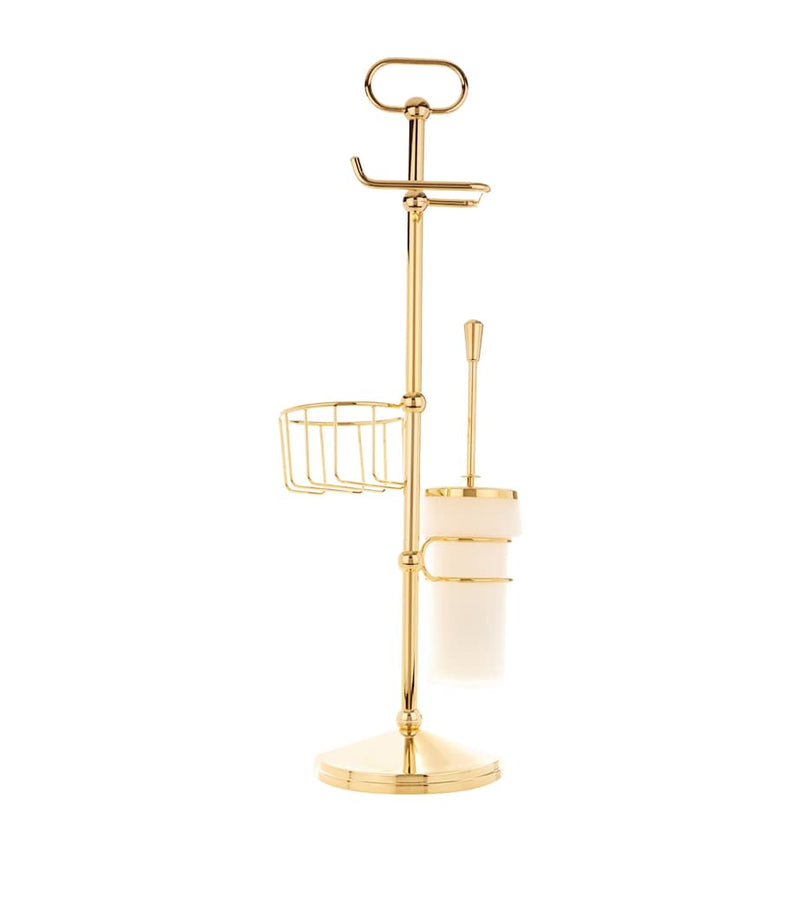 ZODIAC cylinder toilet brush stand in gold-plated brass, imported from the UK