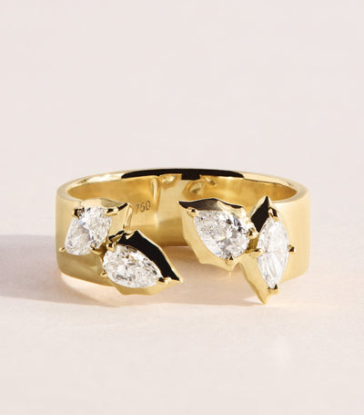 Harrods Jade Trau Yellow Gold and Diamond Poppy Open Band Ring- Buy online at McGrocer