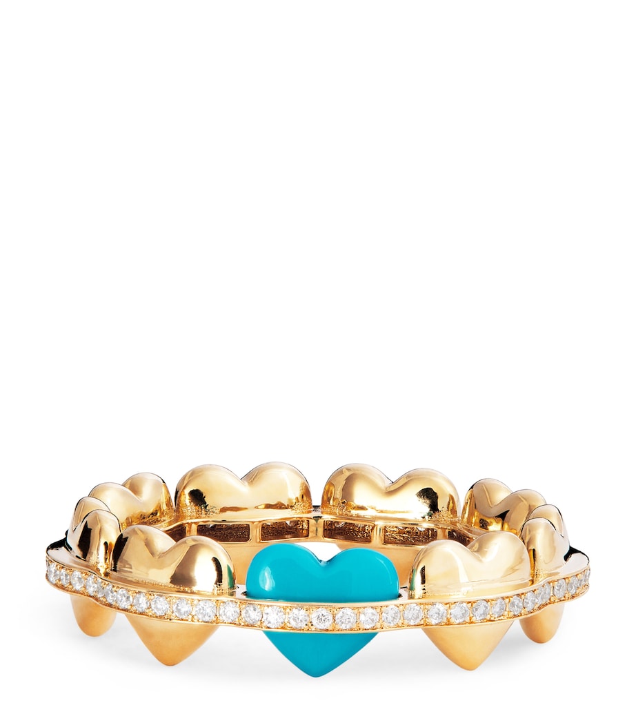 L'Atelier Nawbar yellow gold diamond turquoise heart ring, imported from the UK