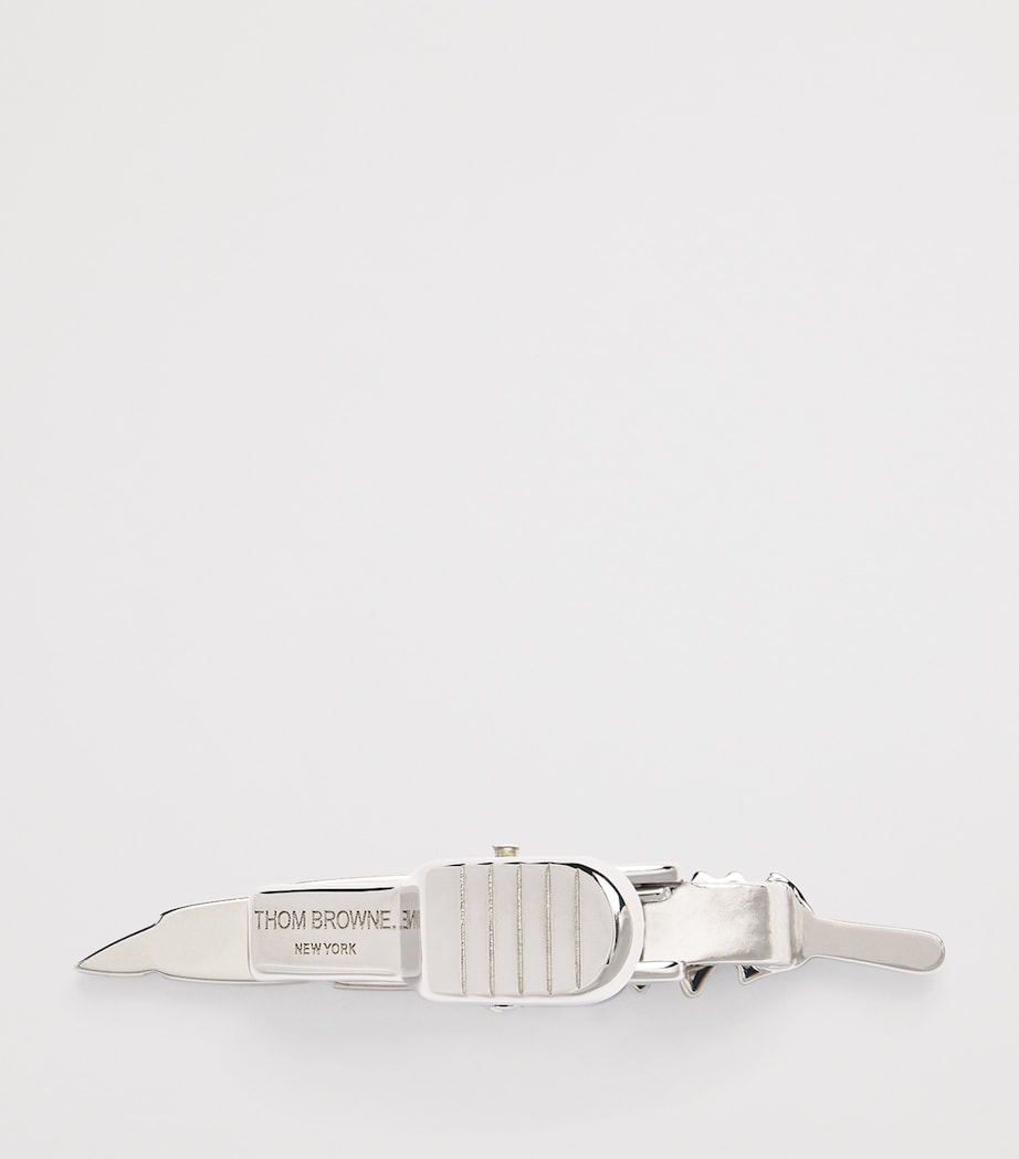 Thom Browne feather tie bar in sterling silver, imported from the UK