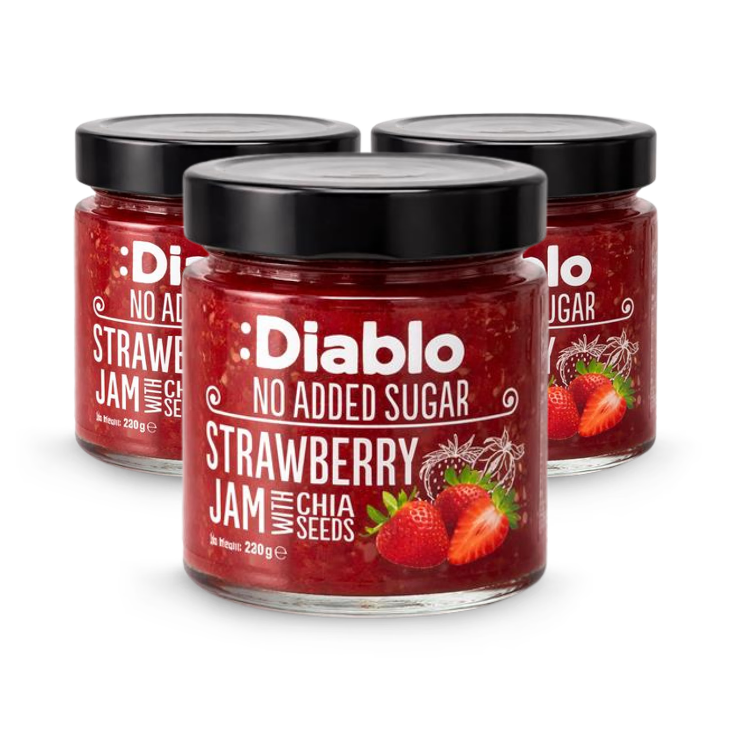 Diablo strawberry jam no added sugar 230g 3-pack, imported from the UK