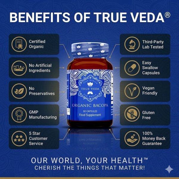 True Veda organic Bacopa 20:1 extract 180 caps (British brand)