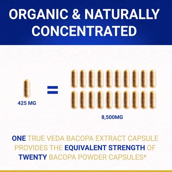 True Veda organic Bacopa 20:1 extract 180 caps (British brand)