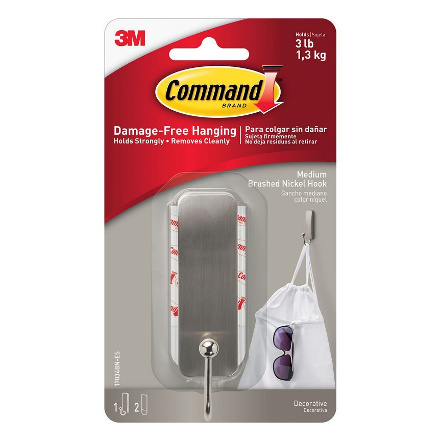 Command Brushed Nickel Med Hook DIY ASDA   