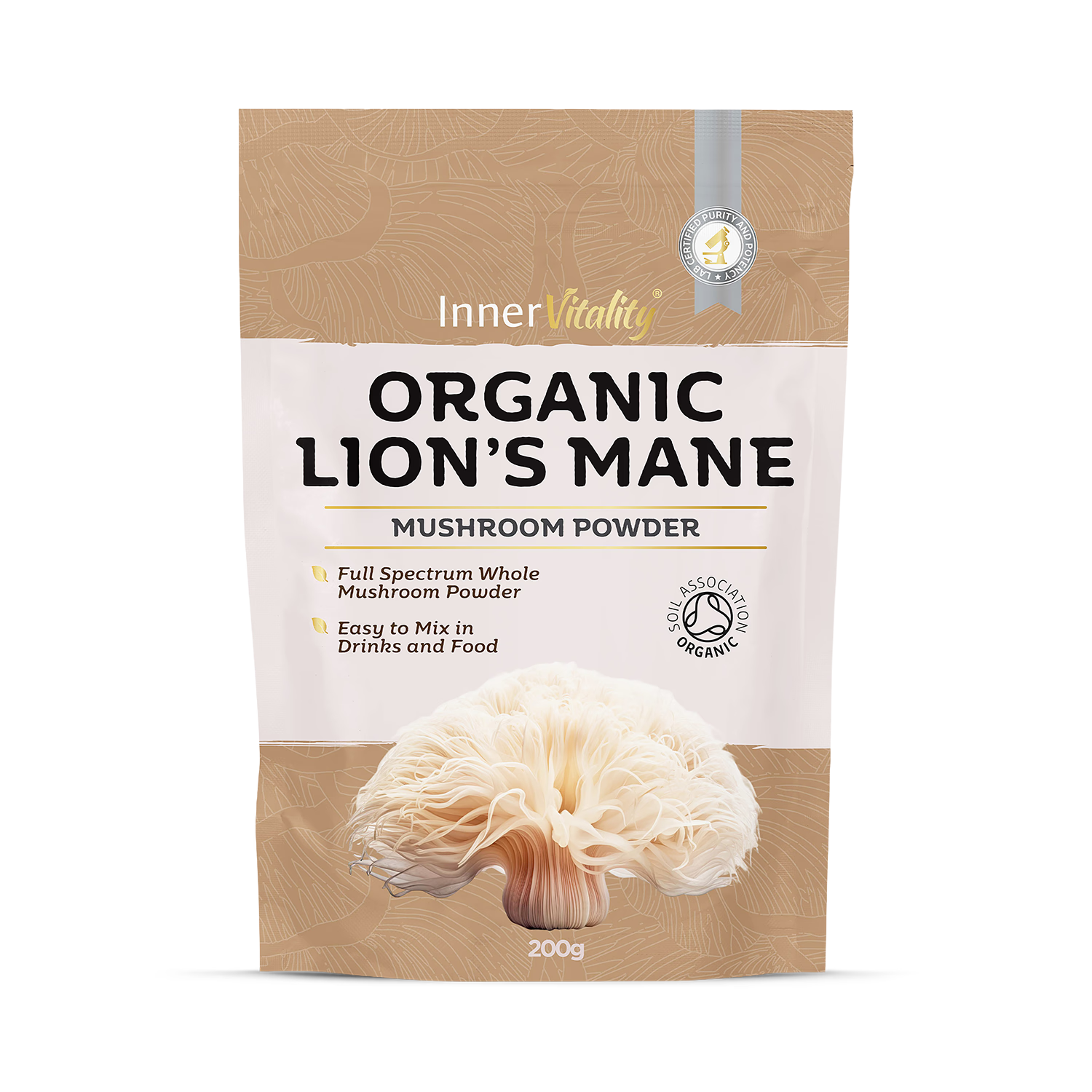 Inner Vitality organic lions mane mushroom powder 100g, imported from the UK