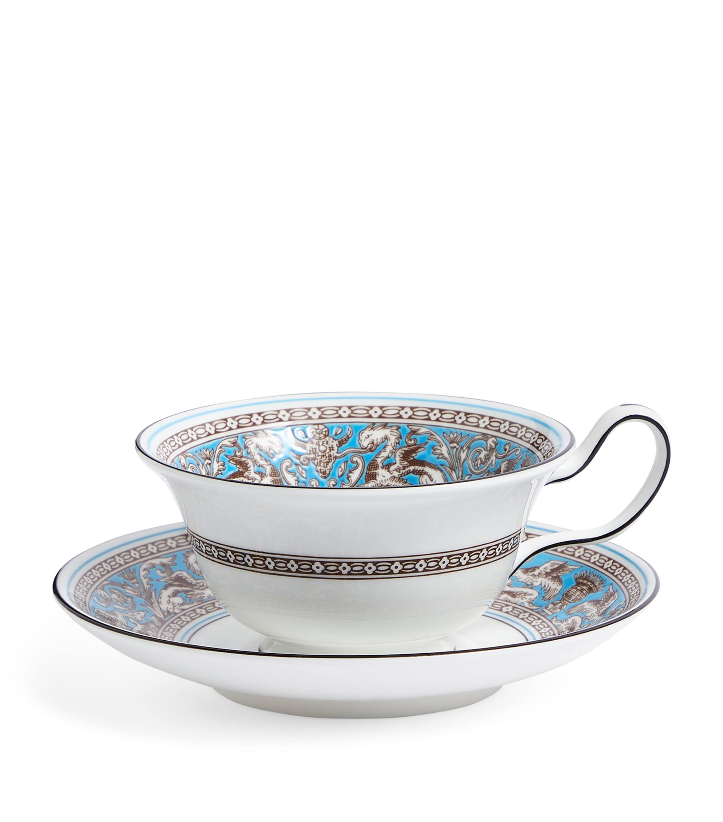 Wedgwood Florentine Turquoise teacup and saucer (British brand)
