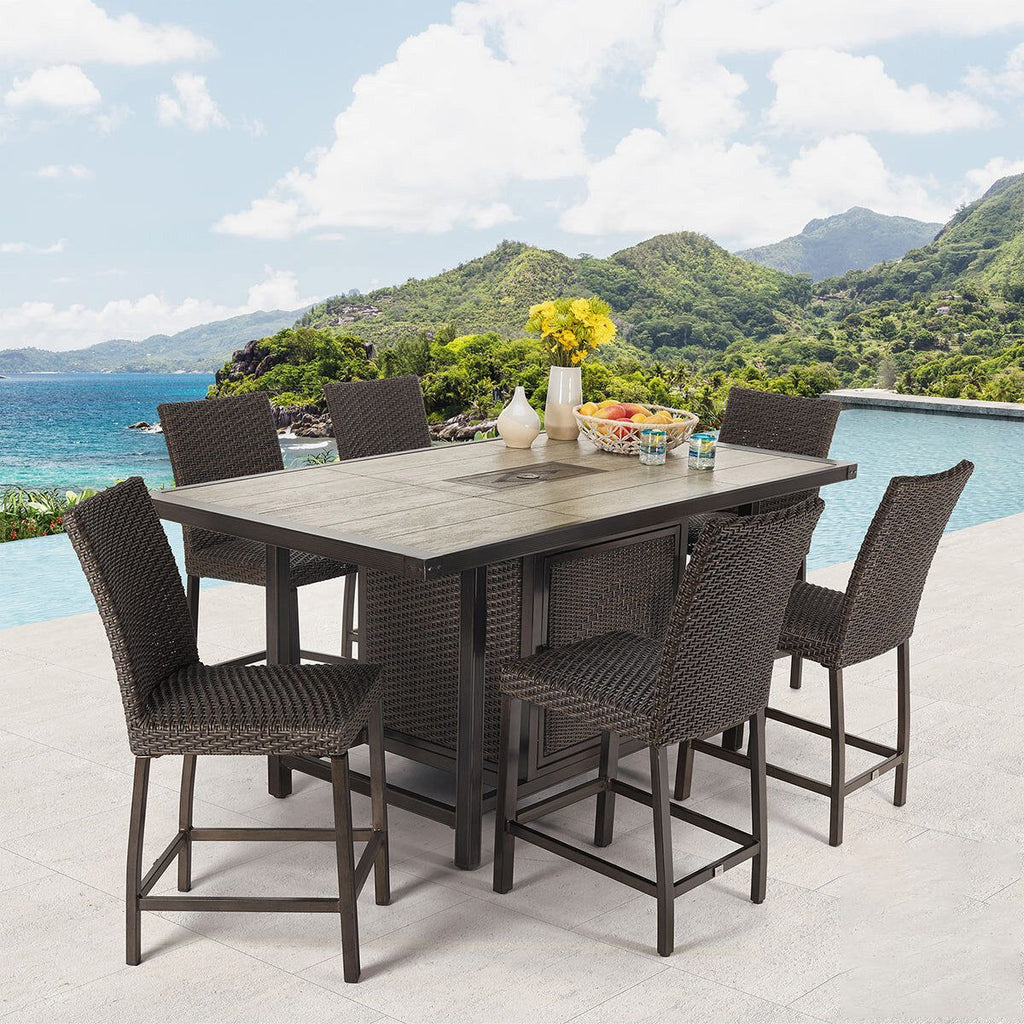 Agio McKenzy 7 Piece High Dining Wicker Patio Set + Cover