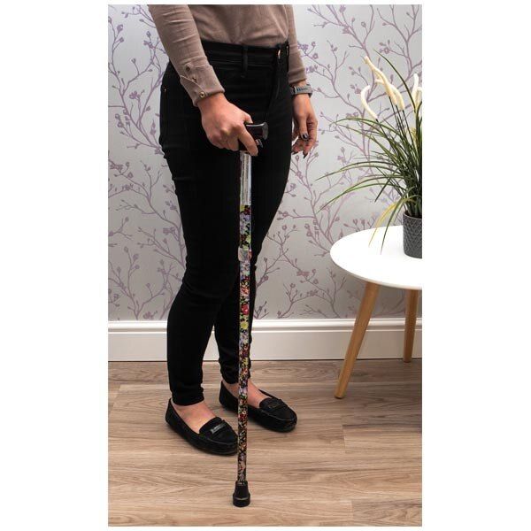 Aidapt Folding Walking Cane - Patterned Blue Floral