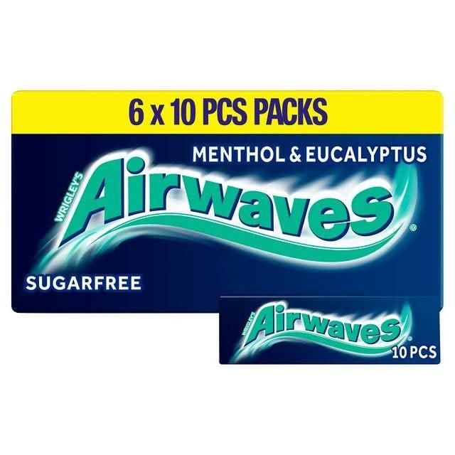 Airwaves Menthol & Eucalyptus Chewing Gum Sugar Free Multipack 6x10 Pieces