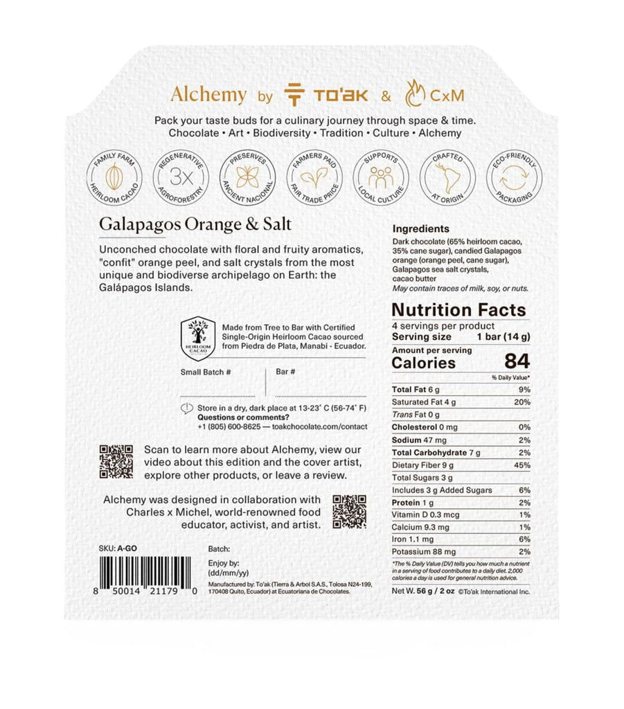 Alchemy Galapagos Orange and Salt Dark Chocolate Bars (56g)