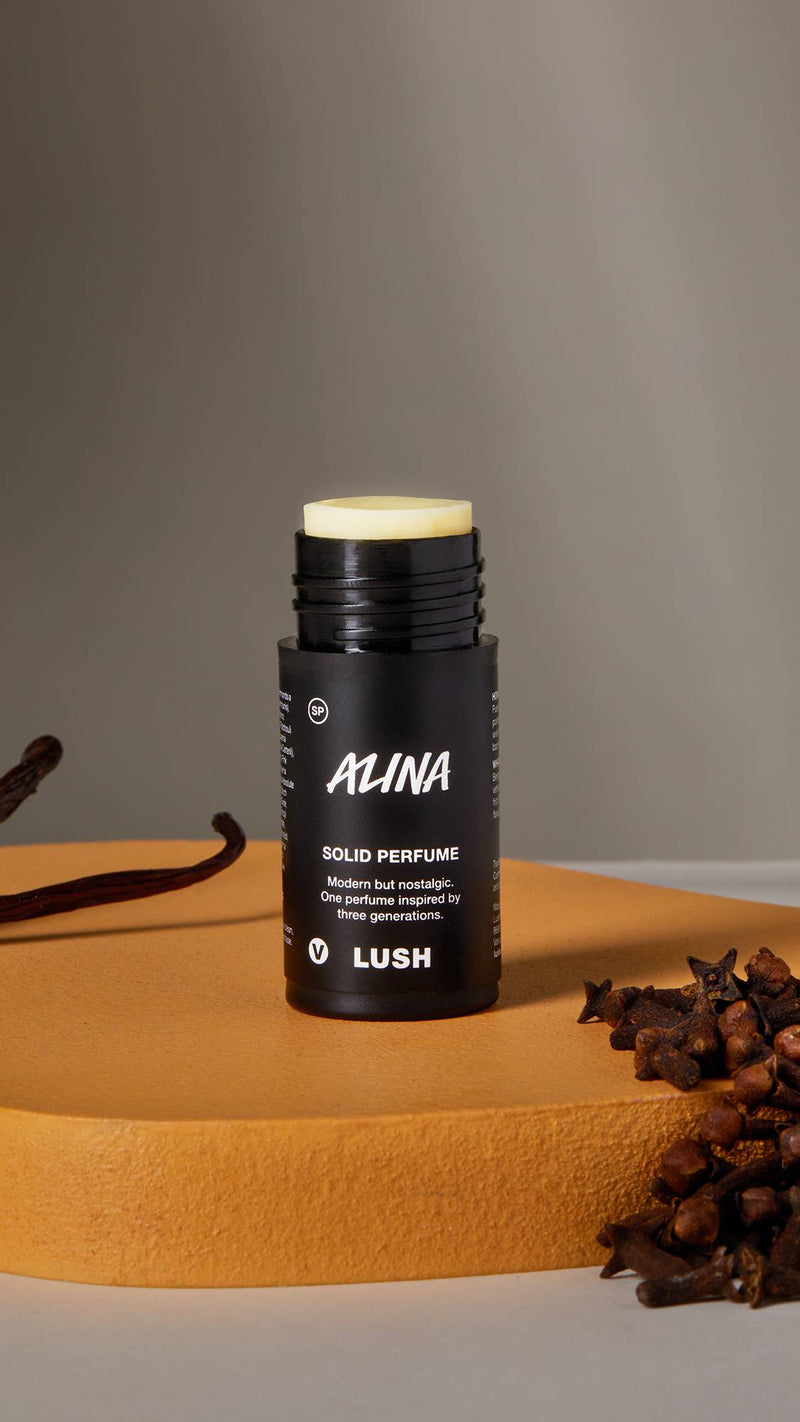 Lush Alina solid perfume in a compact pot, UK version