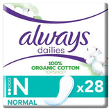 Always Dailies Organic Cotton Protection Normal Panty Liners   28 per pack