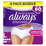 Always Discreet for Sensitive Bladder Pants (5 Drop) Large - 60 Pants (6 pack bundle) - McGrocer