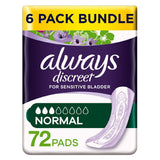 Always Discreet Incontinence Pads Normal - 72 pads (6 pack bundle)