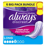 Always Discreet Incontinence Pads Plus Long - 120 pads (6 pack bundle)