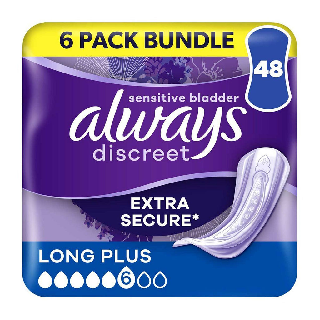 Always Discreet Incontinence Pads Plus Long Plus - 48 pads (6 pack bundle)