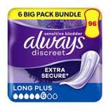 Always Discreet Incontinence Pads Plus Long Plus - 96 pads (6 pack bundle)