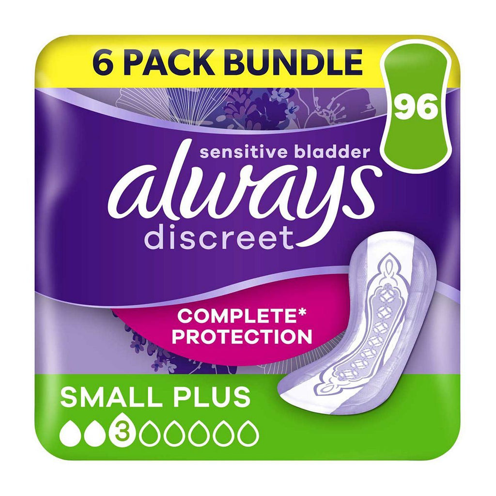 Always Discreet Incontinence Pads Small Plus - 96 pads (6 pack bundle)