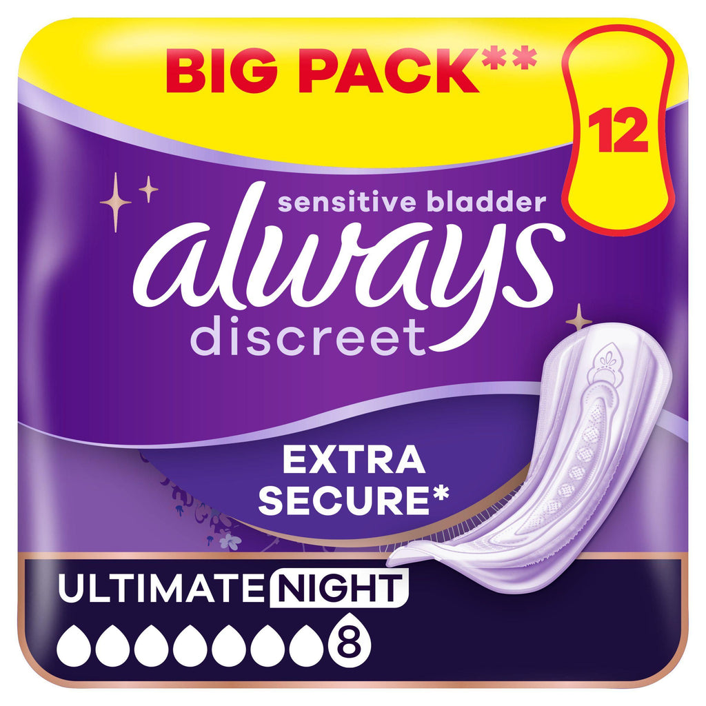 Always Discreet Incontinence Plus Womens Ultimate Night Pads x12