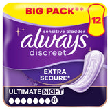 Always Discreet Incontinence Plus Womens Ultimate Night Pads x12