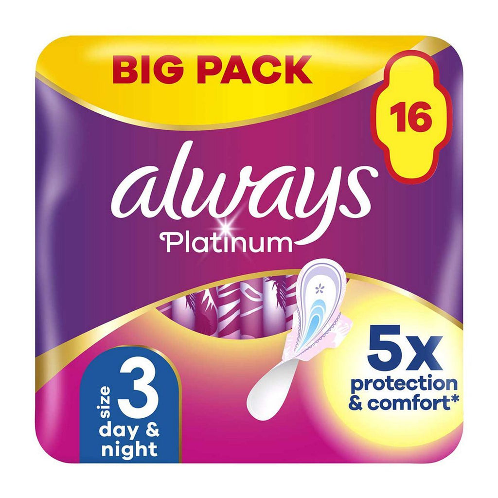 Always Platinum Day & Night Sanitary Towels With Wings 16 Pads