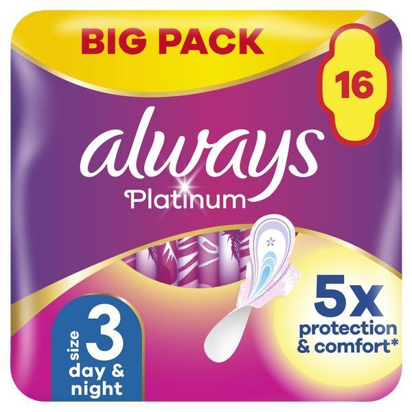 Always Platinum Day&Night Sanitary Towels With Wings 16 Pads