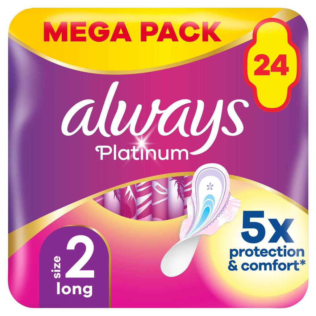 Always Platinum Long Plus (Size 2) Sanitary Towels Wings x24