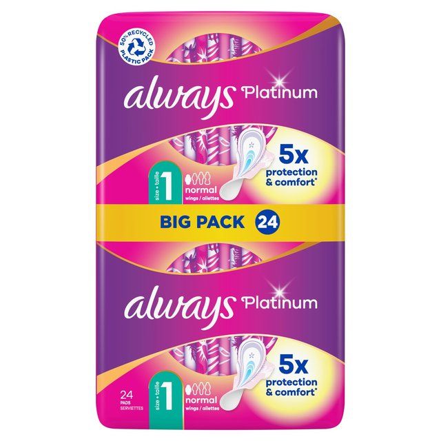 Always Platinum Normal Sanitary Towels Wings Size 1   24 per pack