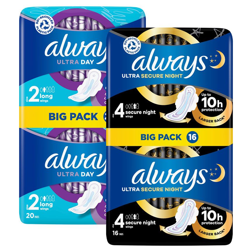 Always Ultra Long Day & Secure Night Pads Bundle