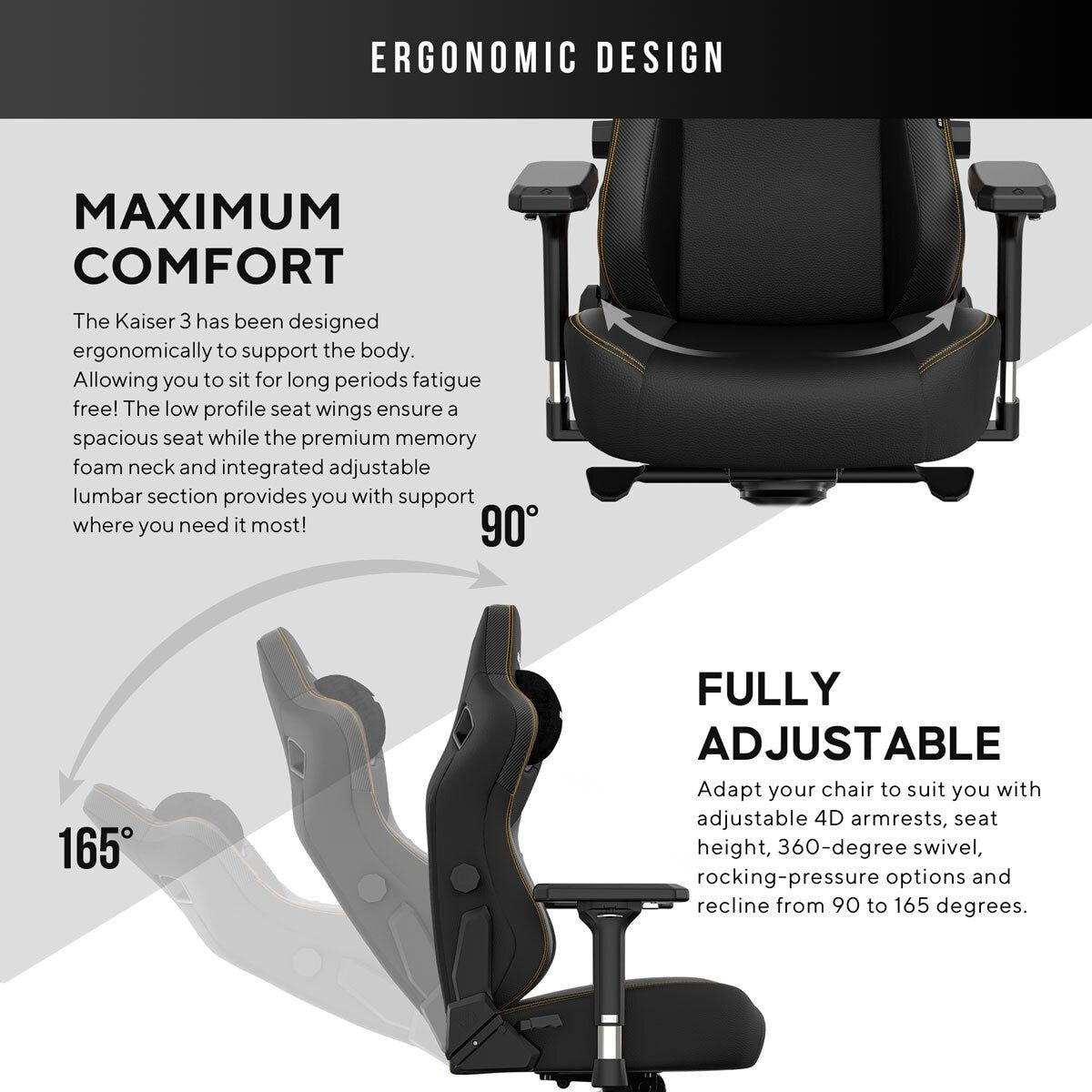 anda seaT Kaiser Series 3 Extra Large Gaming Chair, Black - McGrocer