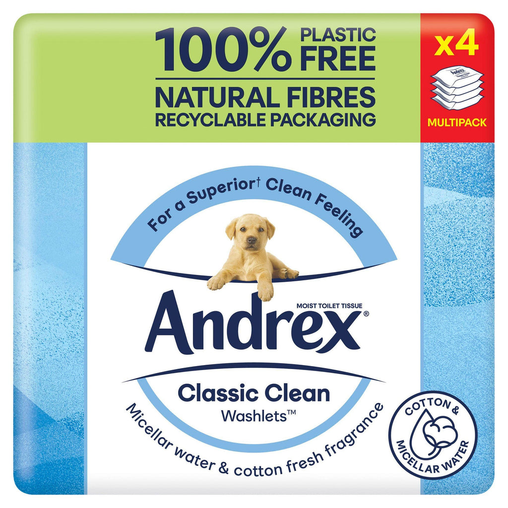 Andrex Classic Clean Washlets Flushable Moist Toilet Tissue Wipes 4x36 Sheets