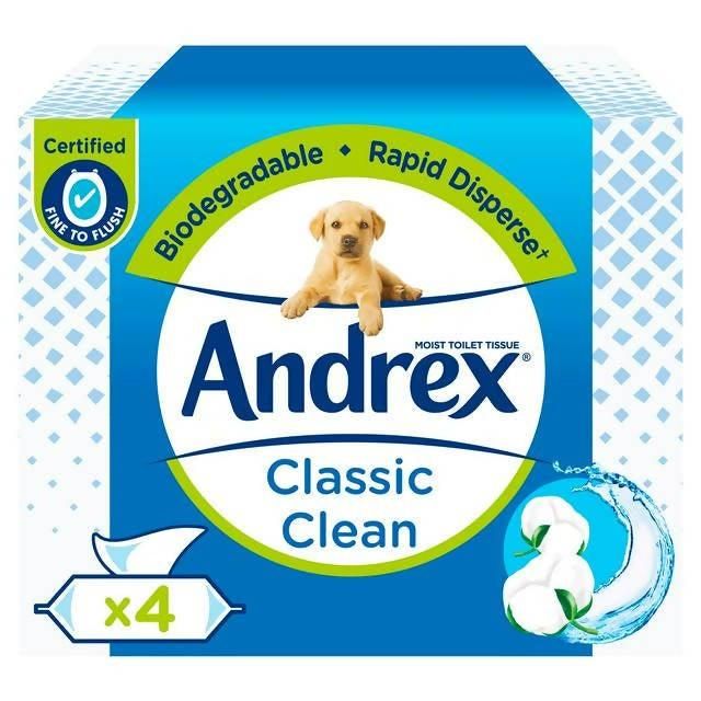 Andrex Classic Clean Washlets Moist Flushable Biodegradable Toilet Tissues x4 Packs