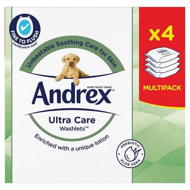 Andrex Ultra Care Washlets Moist Toilet Tissue Flushable Wipes QuadPack4x36