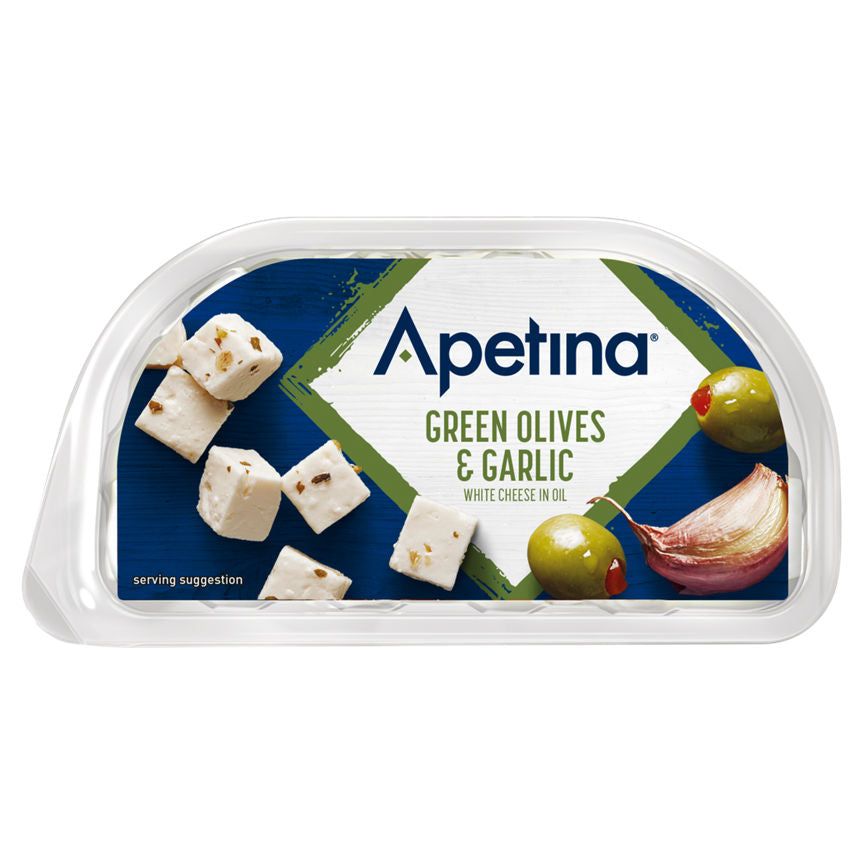 Apetina Green Olives & Garlic White Cheese Cubes in Oil