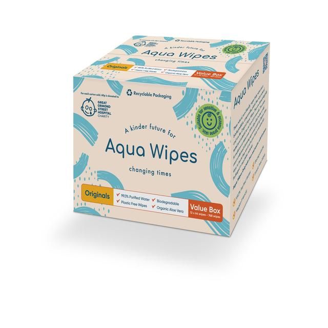 Aqua Wipes 100% Biodegradable Baby Wipes Jumbo Pack   12 x 64 per pack