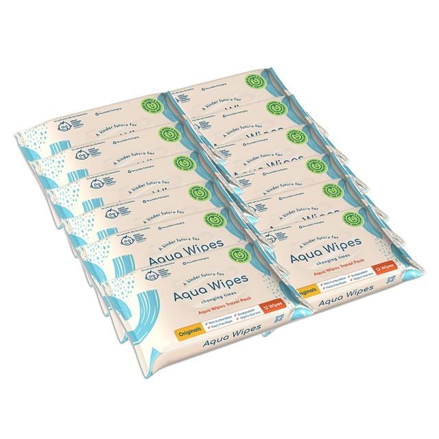 Aqua Wipes 100% Biodegradable Baby Wipes Travel Multipack   12 x 12 per pack