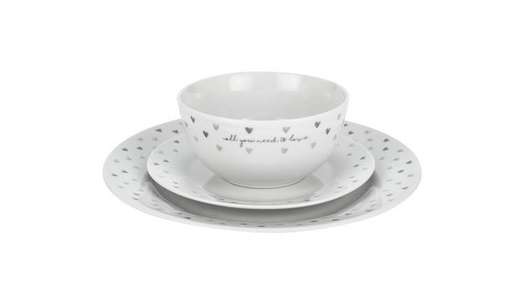 Argos Home 12 Piece Grey Hearts Dinner Set