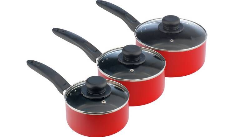 Argos Home 3 Piece Aluminium Pan Set - Red