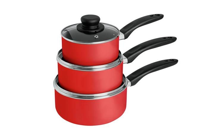 Argos Home 3 Piece Aluminium Pan Set - Red