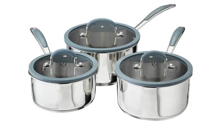 Argos Home 3 Piece Stainless Steel with Silicone Rim Pan Set