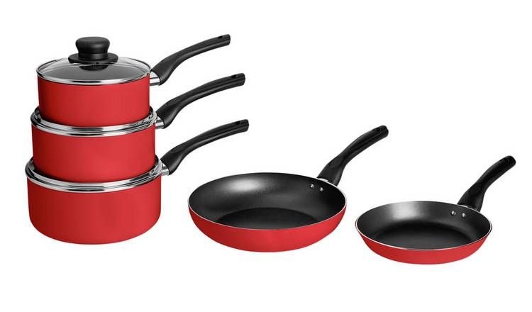 Argos Home 5 Piece Aluminium Pan Set - Red