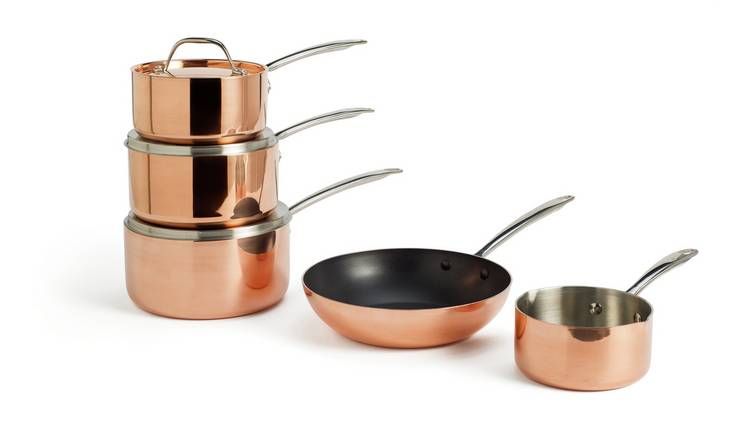 Argos Home 5 Piece Copper Triply Pan Set